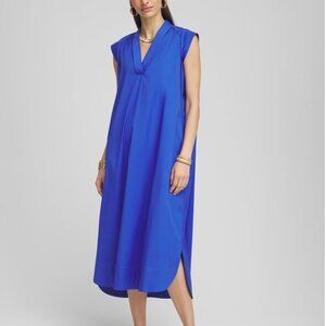 Chicos Popover Poplin Maxi Dress Cobolt Blue Size L